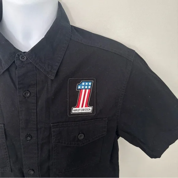 Harley Davidson Black 1 USA Mens Button Down Shirt  - Medium - Picture 2 of 8